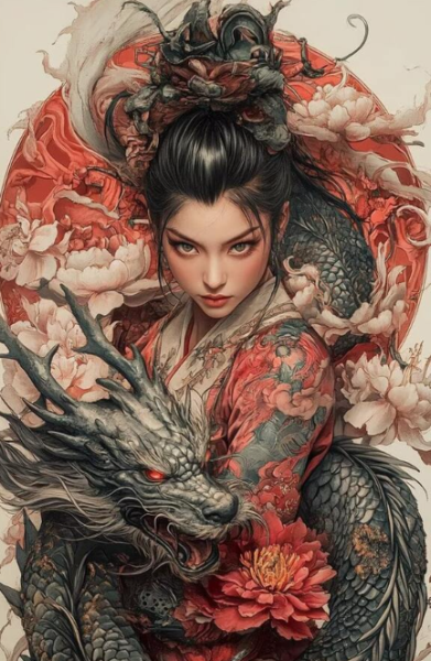 Diamond Painting Geisha & Drachen